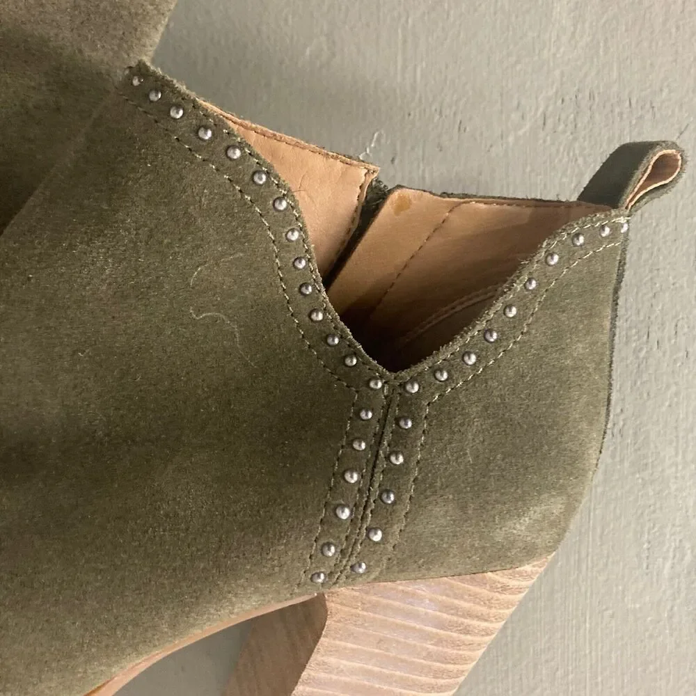 Lucky Brand Shoes Lotisha Booties Womens 8.5 Green Peep Toe Block Heel Leather - Picture 8 of 12